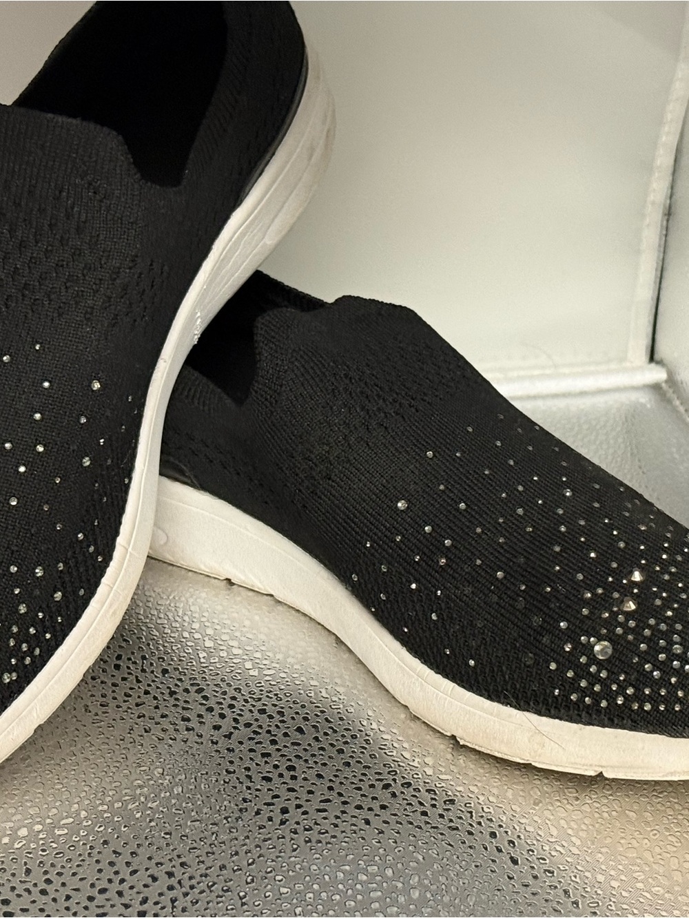 Macy's Black Slip-On Flats with Crystal Accents